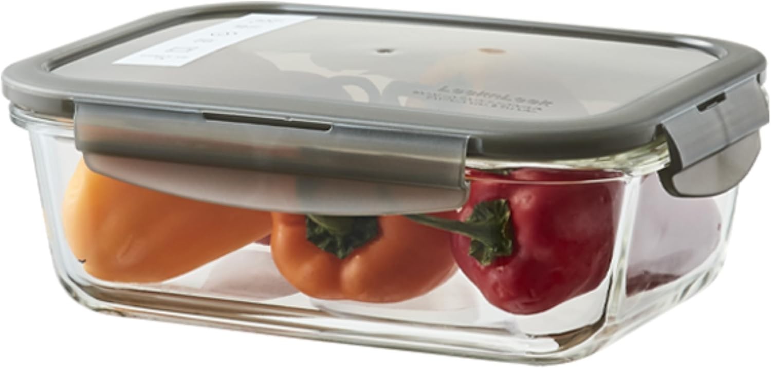 Lock & Lock Oven Glass Airtight Rectangle Container 630ml LLG-428 Grey Lid New
