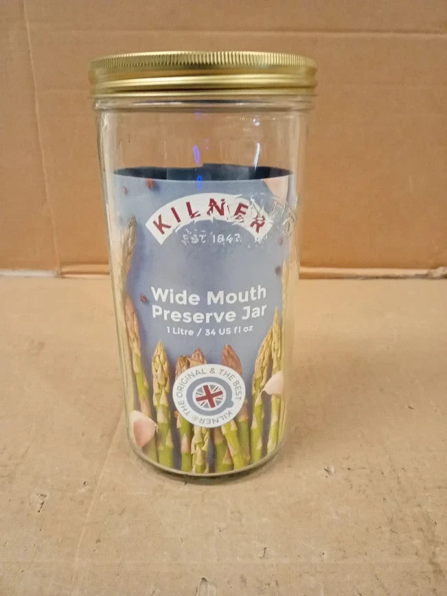 Kilner Wide Mouth Preserve Jar 1L Glass Storage Vacuum Seal Lid Clear 20x10cm