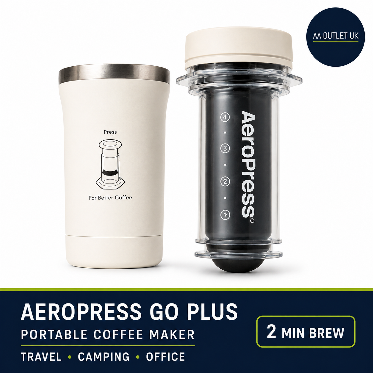 AeroPress Go Plus Small Portable Coffee Maker Kit Travel Camping Office 567g Cap