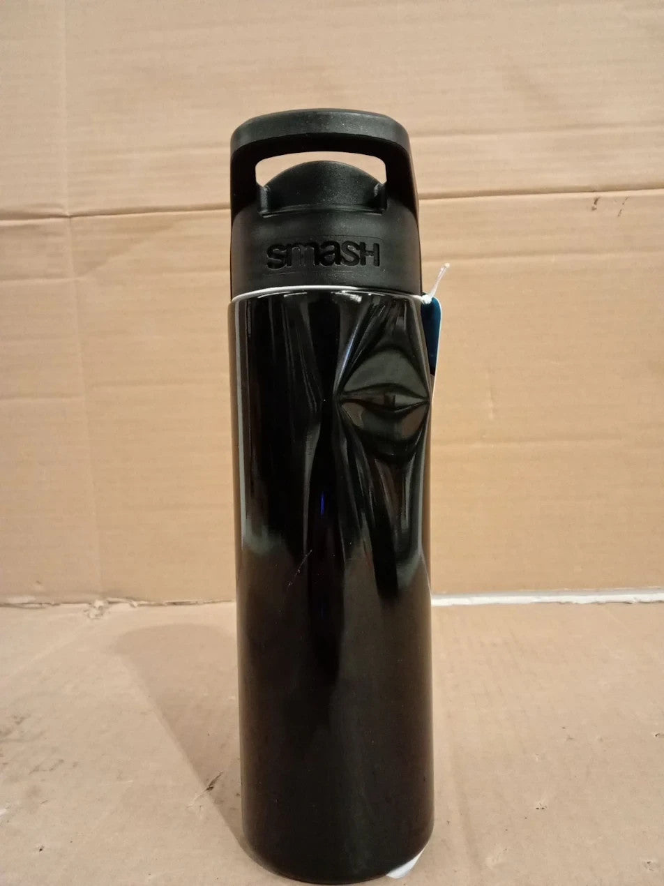 Smash Stainless Steel Water Bottle 750ml Black Flip Top Lid Straw Carry Handle