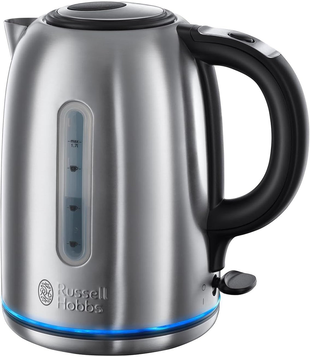 Russell Hobbs Stainless Steel Electric 1.7L Cordless Kettle Quiet Fast 3KW New