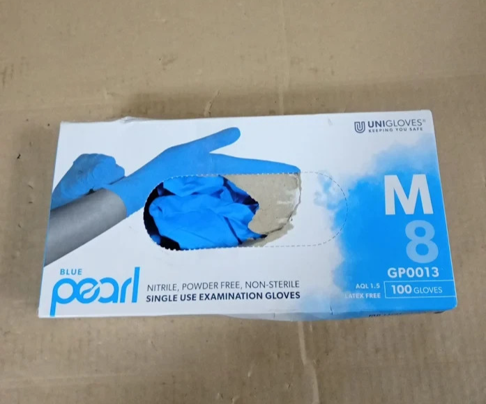 Unigloves Blue Pearl Nitrile Gloves Medium  Powder Latex Free Durable Design New