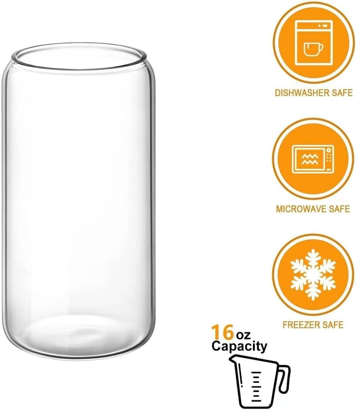 Eidoct 480ml Transparent Can Glass Cups Wooden Lid Straw Reusable New