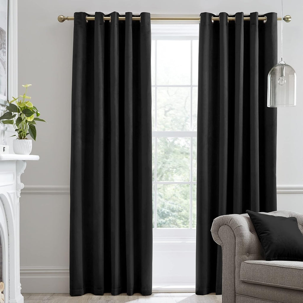 Laurence Llewelyn Bowen Black Velvet Curtains 66x72in Blackout New