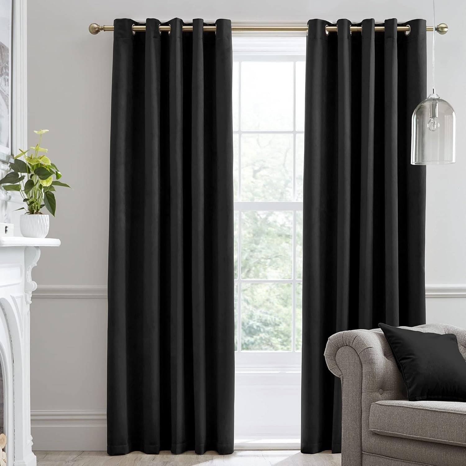 Laurence Llewelyn Bowen Black Velvet Curtains 66x72in Blackout New