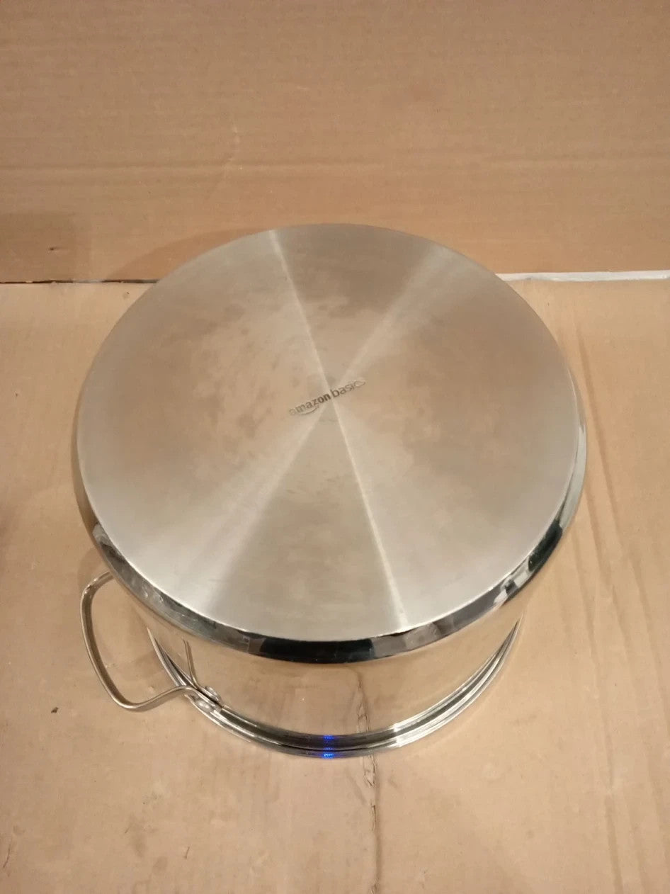 Amazon Basics Stainless Steel Stock Pot With Lid 7.6L Silver 25.2x33.5x24.3cm