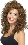 Smiffys Boogie Babe Wig Brown Long Curly 1980s Fancy Dress Adult Dress Up New