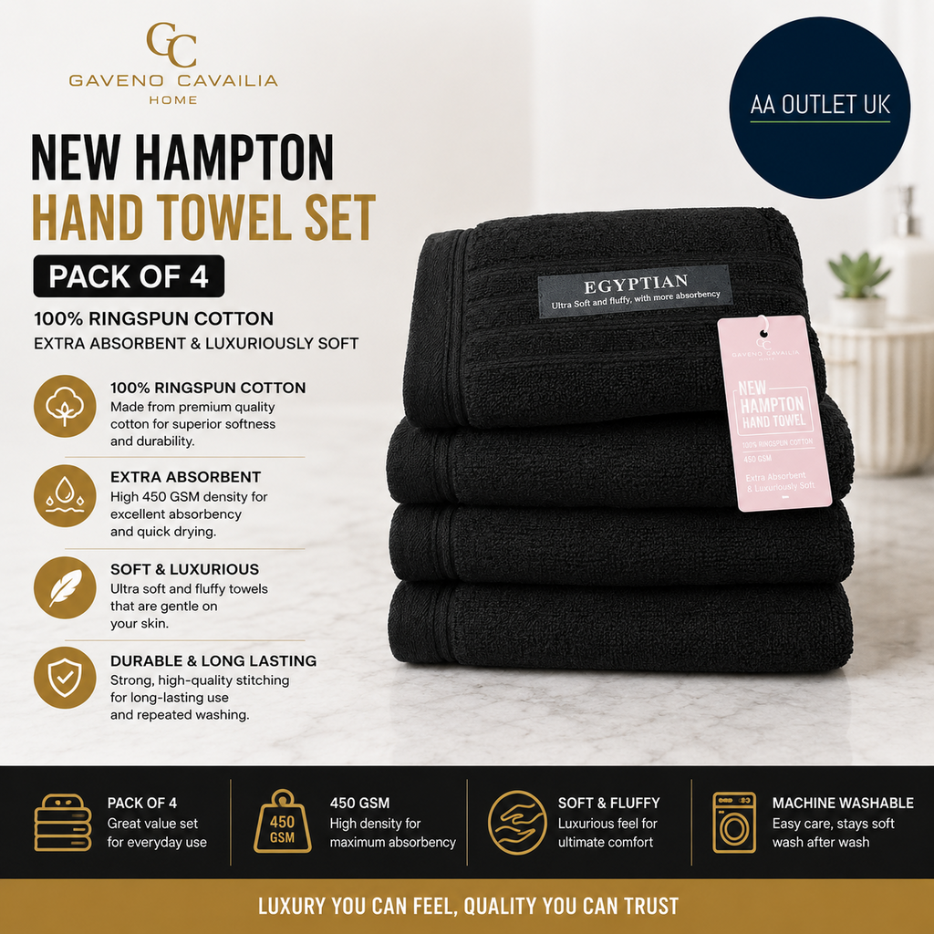 GC Gaveno Cavalia New Hampton Pack Of 4 Hand Luxury Towel Set 80x50cm New