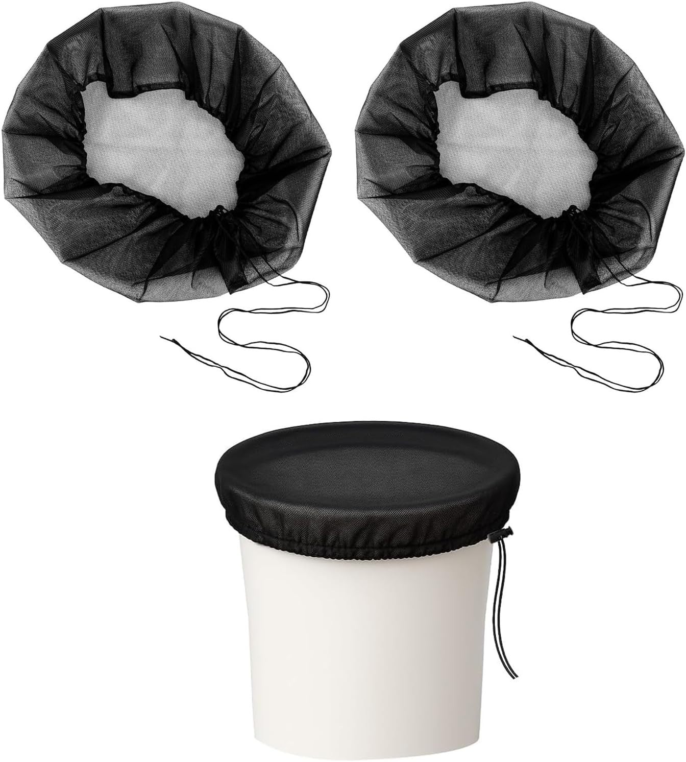 2 Pieces Mesh Cover Net Rain Barrels Black 95cm Adjustable Mosquitos Water