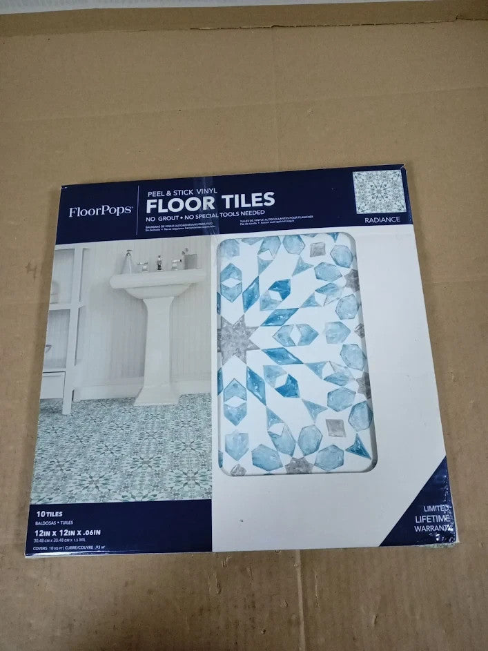 WallPops FP2949 Radiance Peel & Stick Floor Tiles Blue 12x12in 10 Pieces New