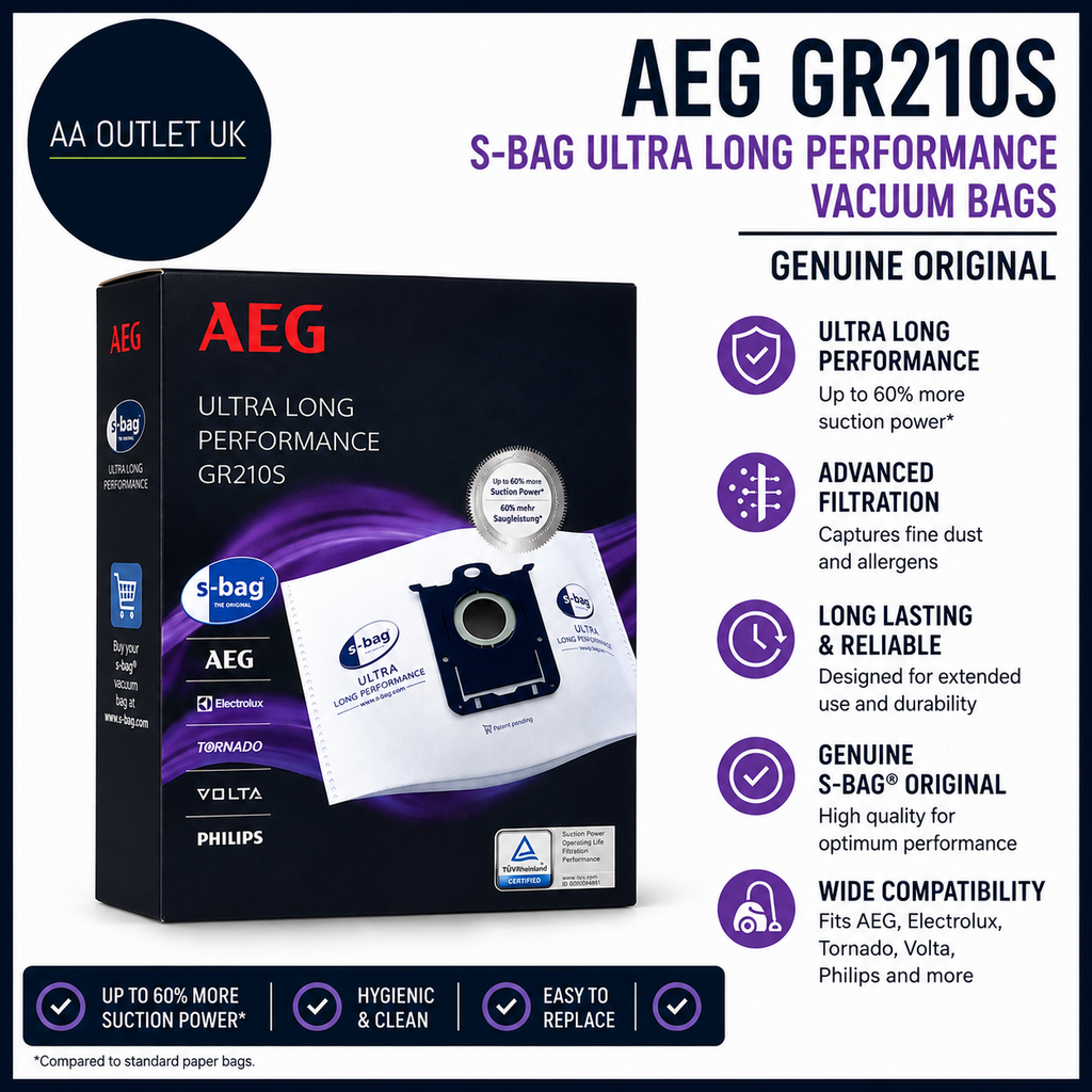 Genuine AEG GR210S S Bag Ultra Long Performance Vacuum Bags 3pc Original New