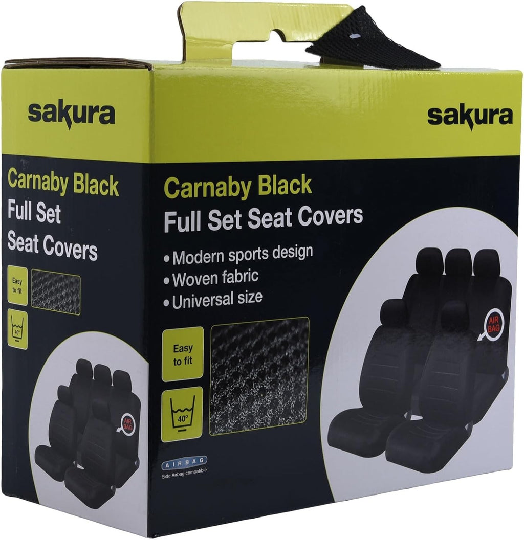 Sakura SS5397 Car Seat Headrest Covers Carnaby Black Universal Full Set New