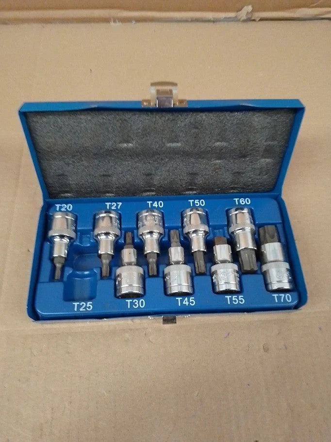US Pro Tools 9pc 1/2in Dr Torx Bit Socket Set T20 T70 3413 Gemalt New