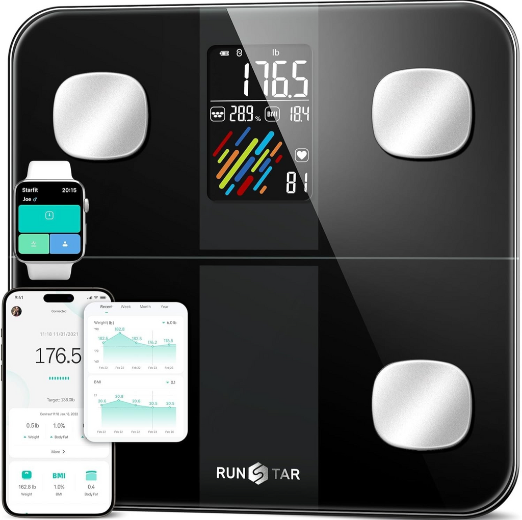 Runstar Digital Body Weight Fat Scale 400lb Bathroom BMI Heart Rate Black New