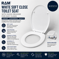 Ram White Soft Close Toilet Seat With Quick Release Easy Clean Adjustable Hinges