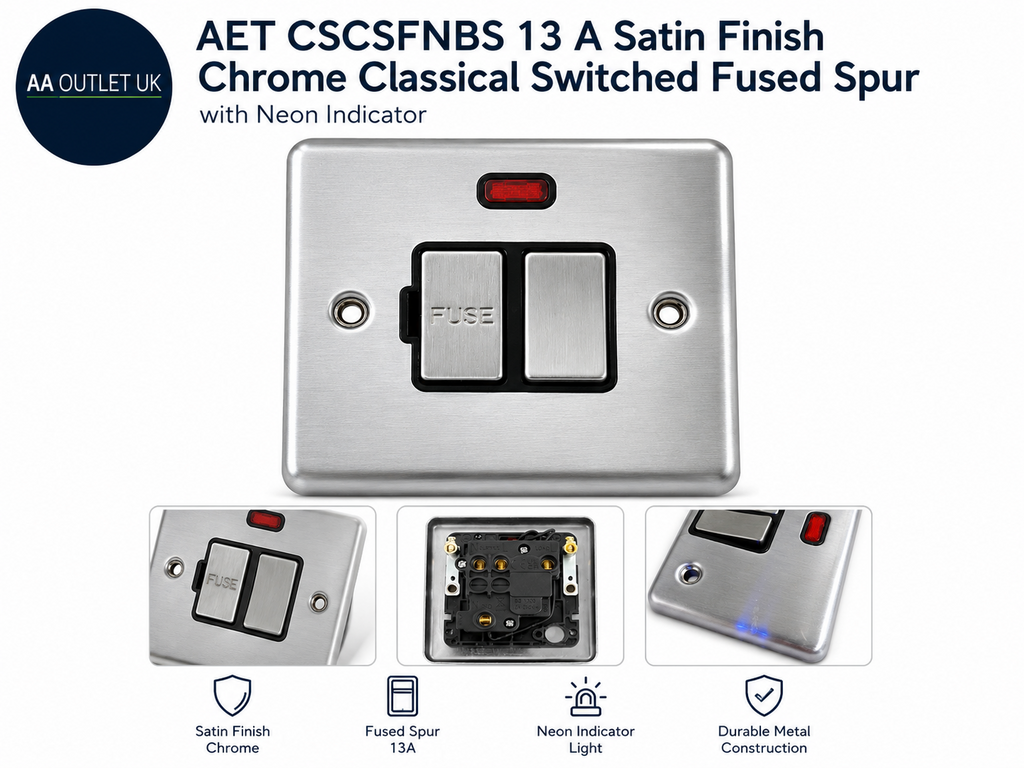 AET CSCSFNBS 13A Satin Finish Chrome Classical Switched Fused Spur Connection