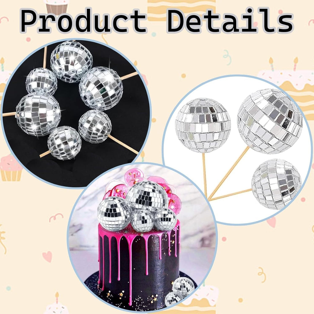 Disco Ball Cake Decorations Silver Toppers Party Dessert Decor Modern Design New