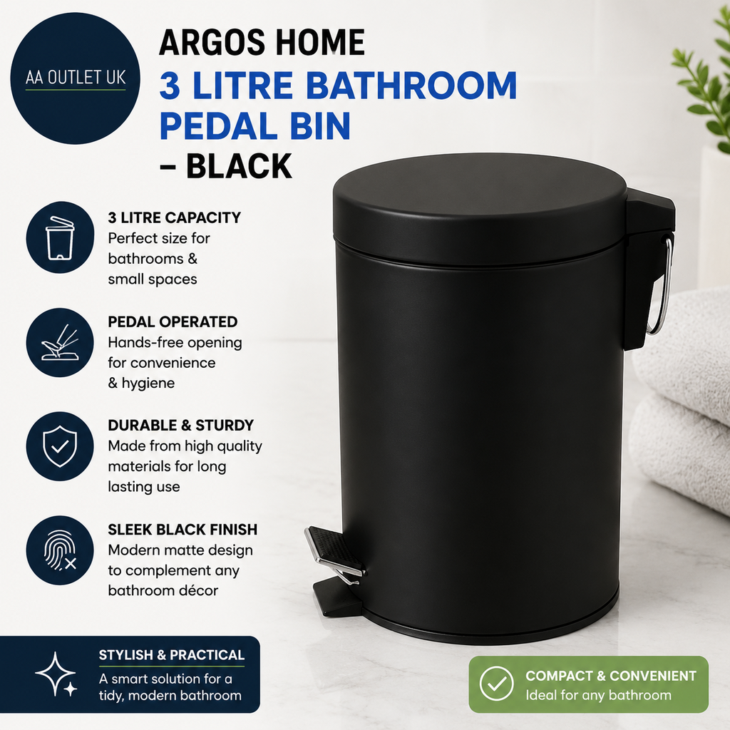 Argos Home 3 Litre Capacity Bathroom Pedal Bin Black 25.1x22x17cm
