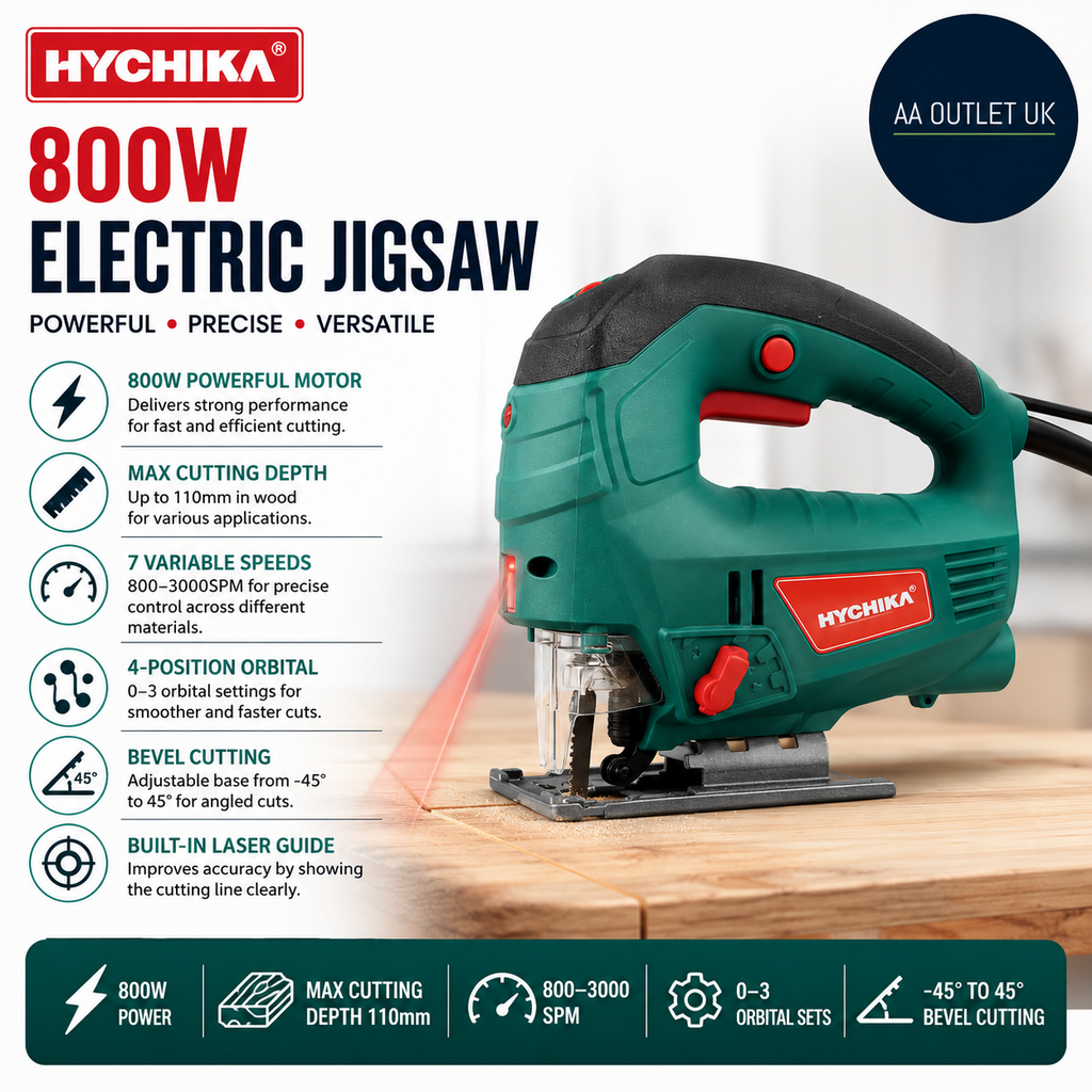 Hychika Jigsaw 800W Max Cutting Depth 110mm Wood 800-3000SPM Electric