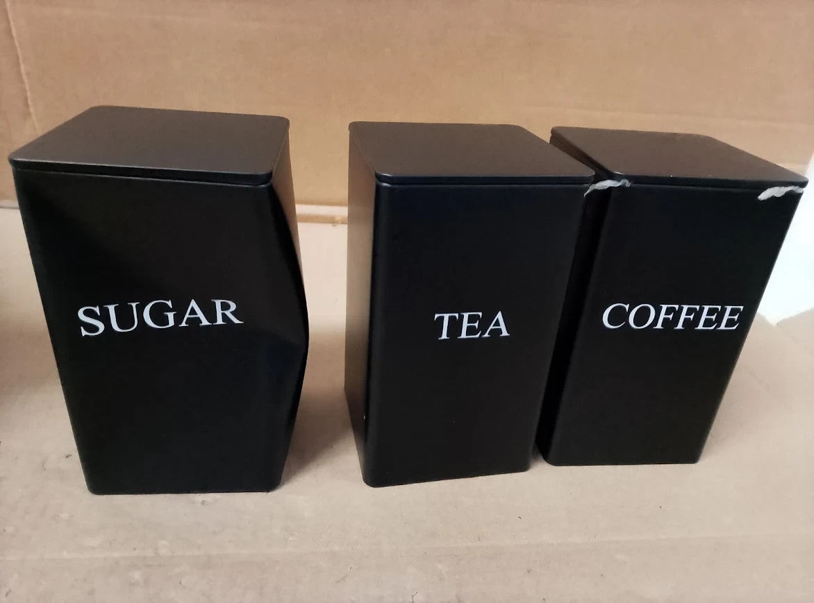 ASelected Tea Coffee Sugar Canisters 3 Piece Metal Food Storage Jars 3pc