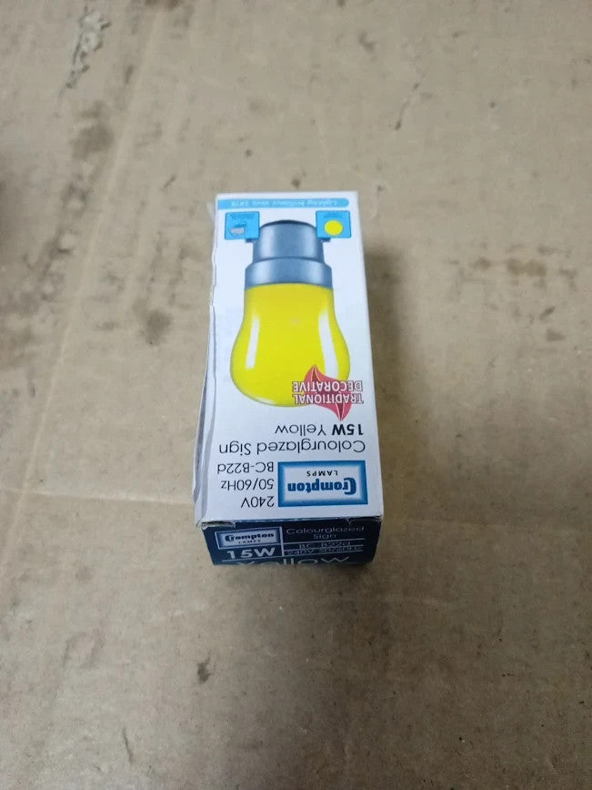 Crompton Pygmy 240V 15W B22d Yellow B22 15W Incandescent Dimmable A19