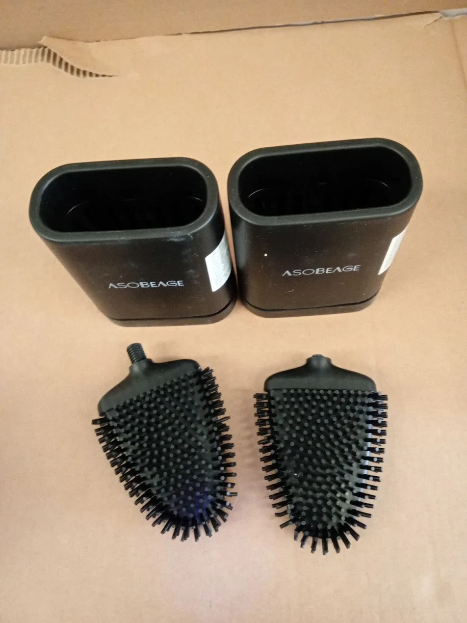 Silicone Toilet Brush Flexible Head Stainless Steel Handle Wall Mounted 2 Packs