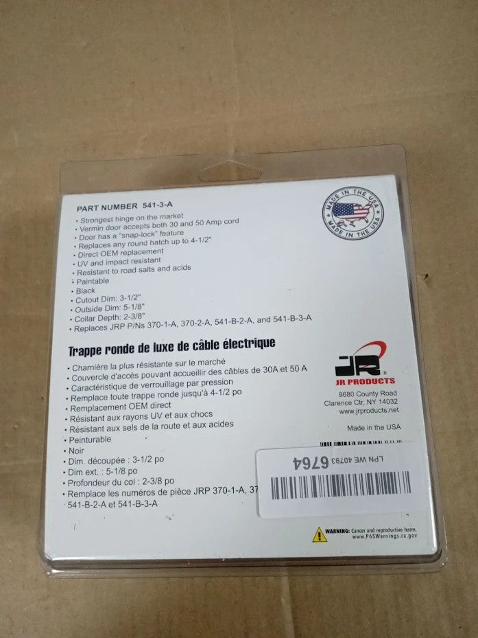 JR Products 541-3-A Deluxe Round Electric Cable Hatch Black Back Durable Design