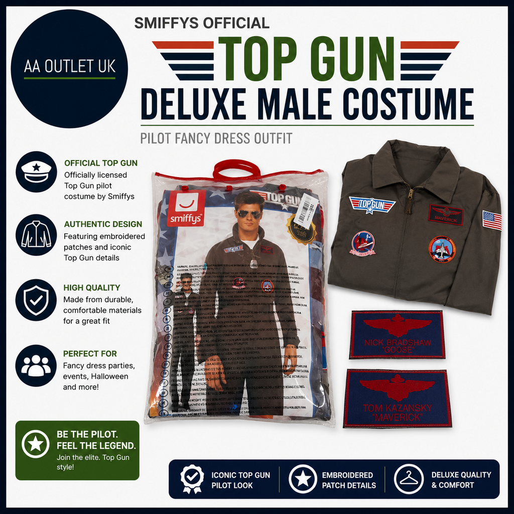 Smiffys Official Top Gun Deluxe Male Costume Pilot Fancy Dress Outfit Design