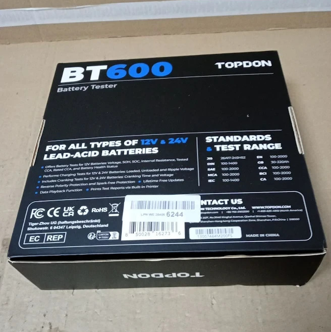 TOPDON BT600 12V 24V Battery Tester 100-2000 CCA Printer Color Screen Design