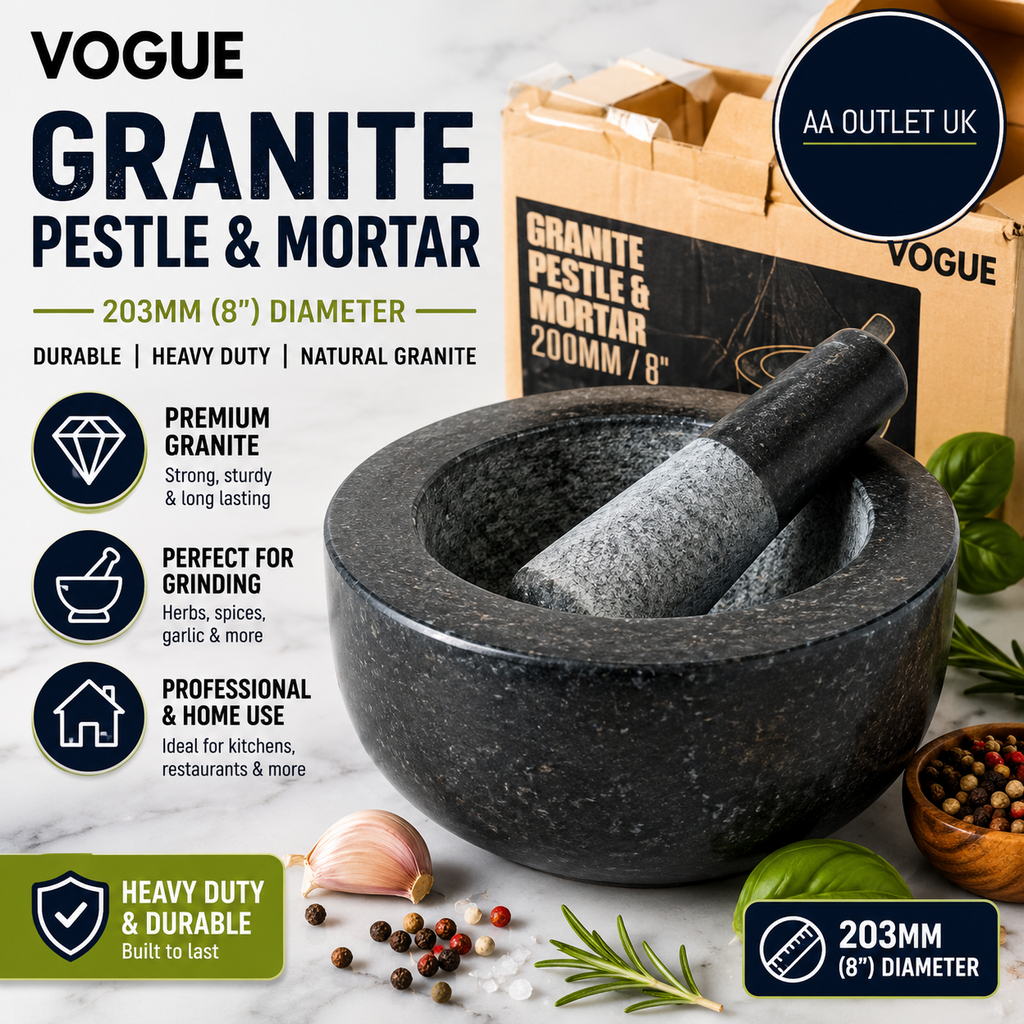 Vogue Granite Pestle Mortar Black 203mm Professional Home Use GG016