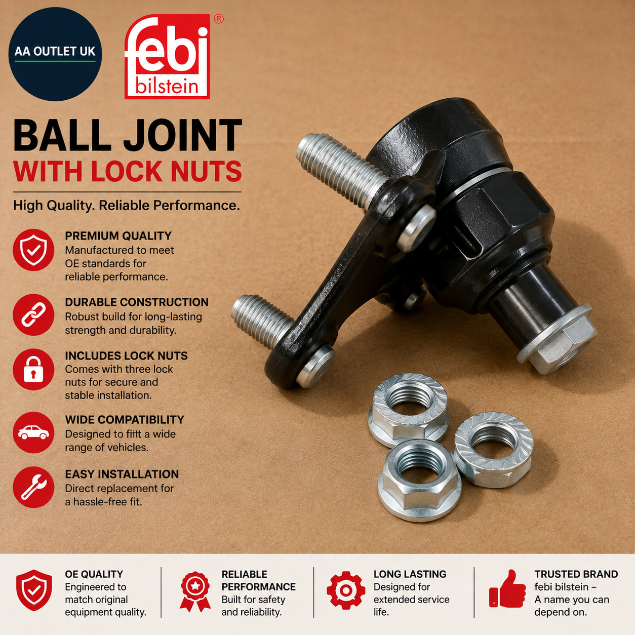 Febi bilstein 36735 Ball Joint Lock Nuts One Pack Front Left Universal Fit