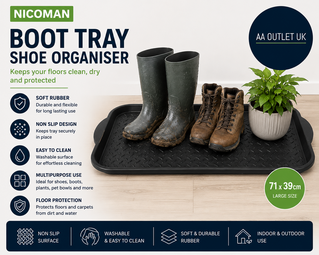 Nicoman Boot Tray Shoe Organiser Soft Rubber Non Slip Washable 71x39cm