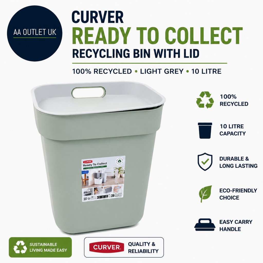 Curver Ready Collect 100% Recycled 10L Kitchen Accessories Lift Top Bin Grey