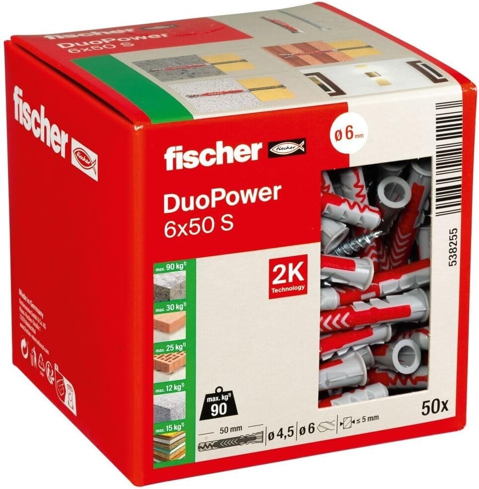 Fischer DuoPower 6x50mm S Powerful Universal Plug Safety Screw Intelligent Stone