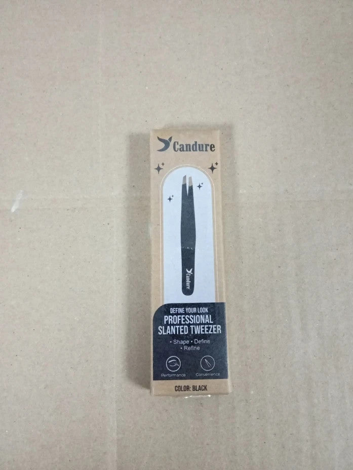 Candure Professional Slanted Tweezers Stainless Steel Black Durable Design New