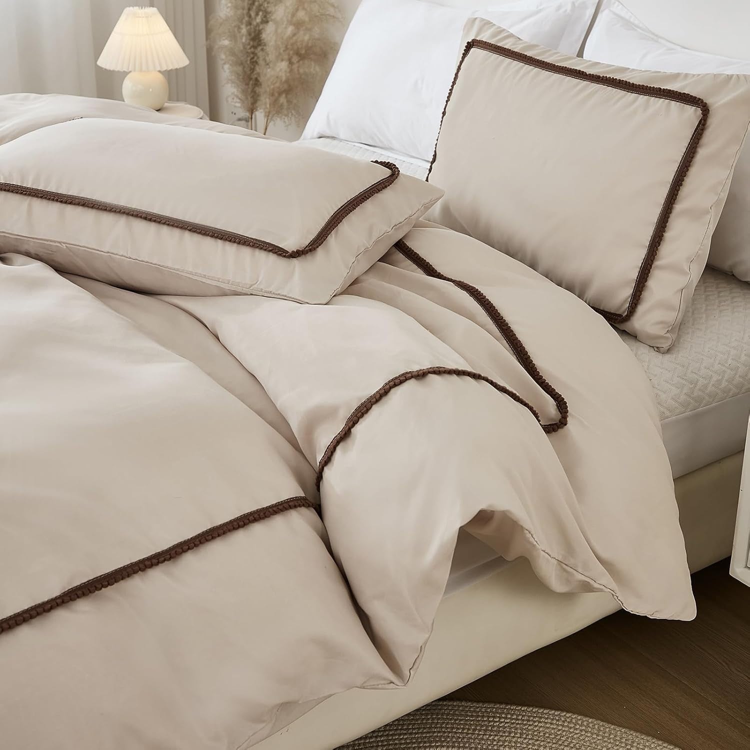Herside Soft Taupe Bedding Set Brown Ball Duvet Cover Set Super King Size New