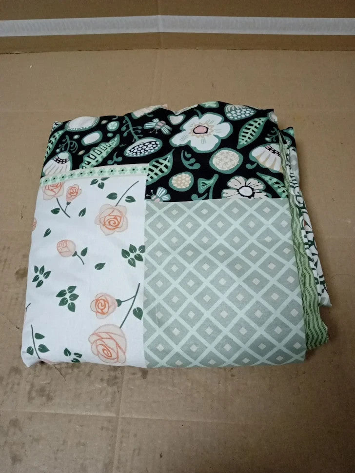 DJY Floral Duvet Cover Set King Size 3 Piece Green Bedding Wrinkle 220x230cm New