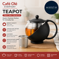 Cafe Ole Everyday Teapot Black 710ml  25oz  Serves 3-4 Stainless Steel
