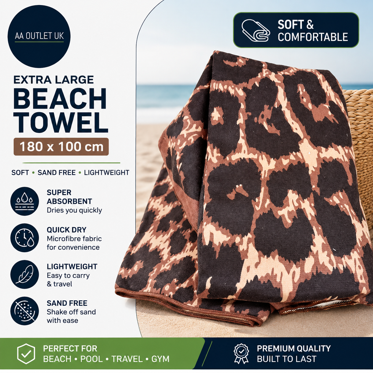 GC Gaveno Cavalia Extra Large Beach Towel Adults Quick Dry Microfibre 180x100cm