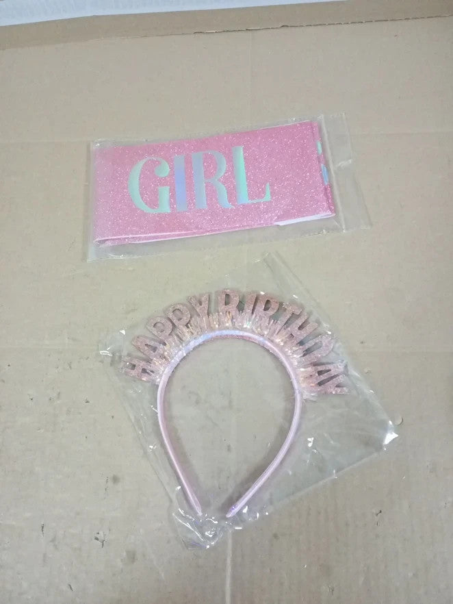 GSrenyu Birthday Girl Sash Tiara Set Sequin Crown Party Accessories Gift New