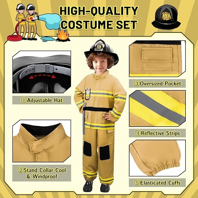 Deao Fireman Costume Outfit  Boys Girls Firefighter Dress Up Toy Set 3+ New