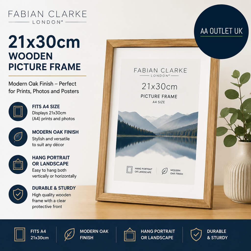 Fabian Clarke London 21x30cm Modern Oak Wooden Picture Photo Frame A4 Photo