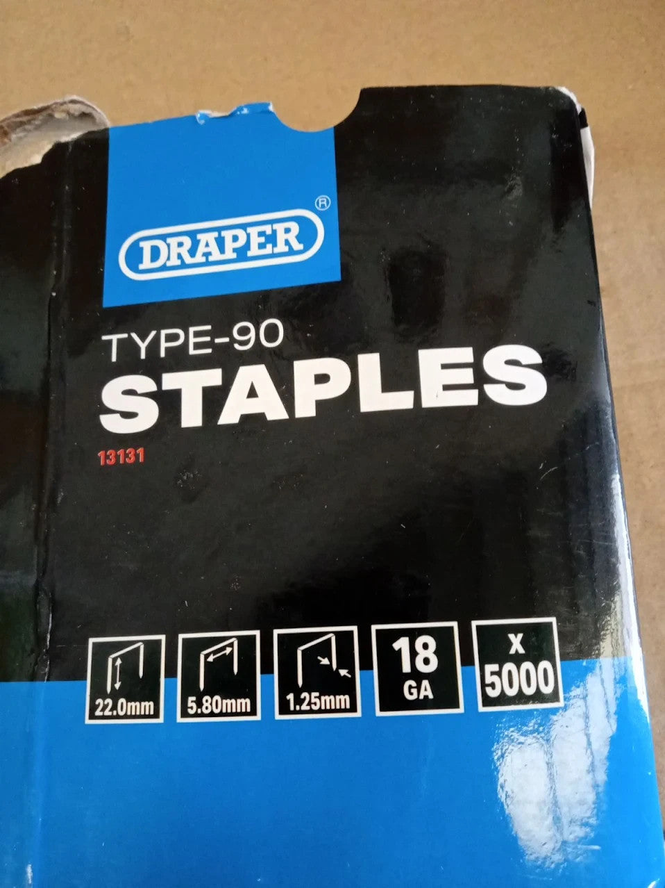 Draper 13131 Type 90 Staples 22mm 5000 Pack Galvanised Steel Narrow Crown New