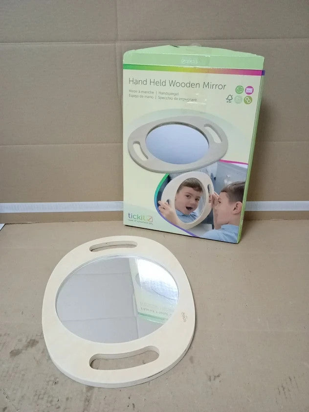 Tickit Hand Held Wooden Mirror Lightweight Easy Hold Child Mirror New