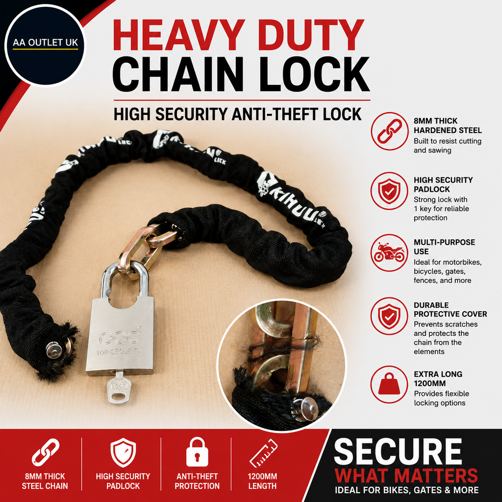 Heavy Duty Motorbike Cycle Chain 1 Key Lock Padlock Anti Theft High Security