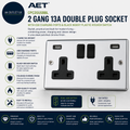 AET CPC2GUSBBL 2 Gang 13 A Double Plug Classical Chrome Polished Socket