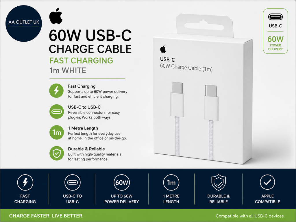 Apple 60W USB C Charge Cable Fast Charging 1m White