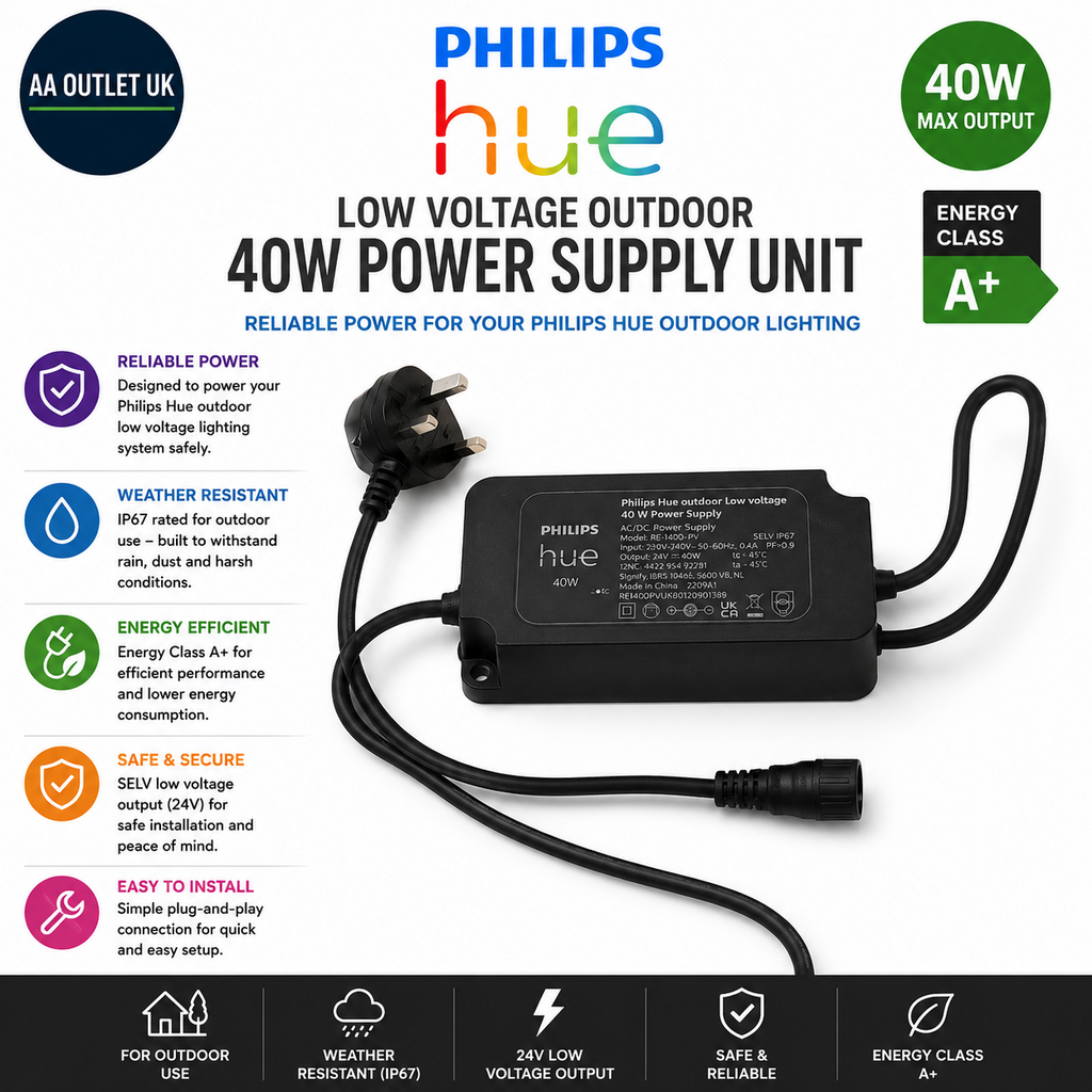 Philips Hue Low Voltage Outdoor 40W PSU Power Supply Unit Black Energy Class A