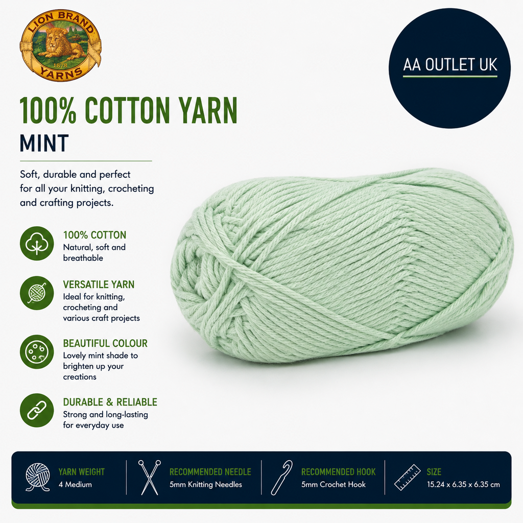 Lion Brand Yarn Company Cotton Yarn Cotton Mint 15.24x6.35x6.35cm