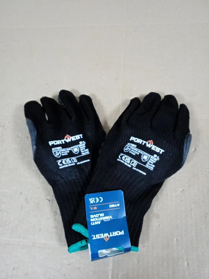Portwest A790 Work Gloves Specialist Anti Vibration Glove Black Large Pair New